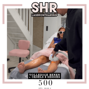 Promotie voor SHR laserontharing: 8 sessies oksels en full legs voor €500 in plaats van €1040.