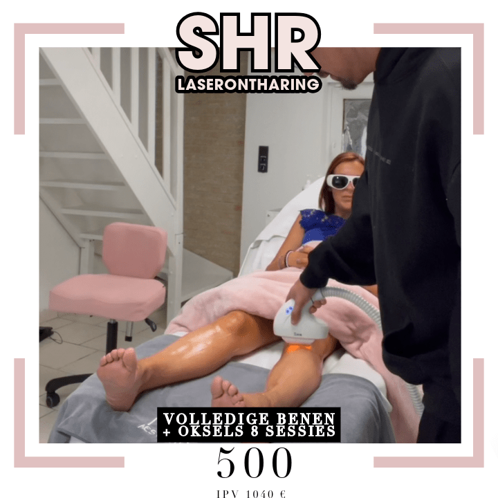 Promotie voor SHR laserontharing: 8 sessies oksels en full legs voor €500 in plaats van €1040.